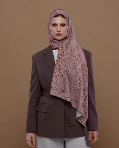 S-EFSUNLU-30 Krem Gölgesi & Kiremit Efsunlu Desen Şal