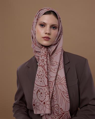 S-EFSUNLU-30 Krem Gölgesi & Kiremit Efsunlu Desen Şal