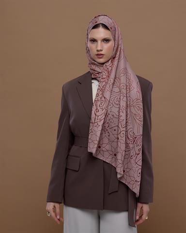S-EFSUNLU-30 Krem Gölgesi & Kiremit Efsunlu Desen Şal