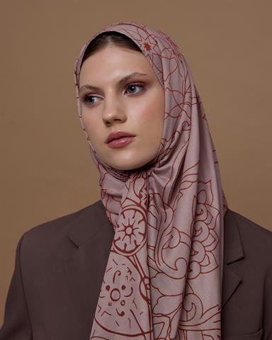 S-EFSUNLU-30 Krem Gölgesi & Kiremit Efsunlu Desen Şal