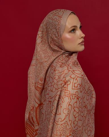 S-HAREM-30 Krem Gölgesi & Kiremit Harem Rüyası Desen Şal