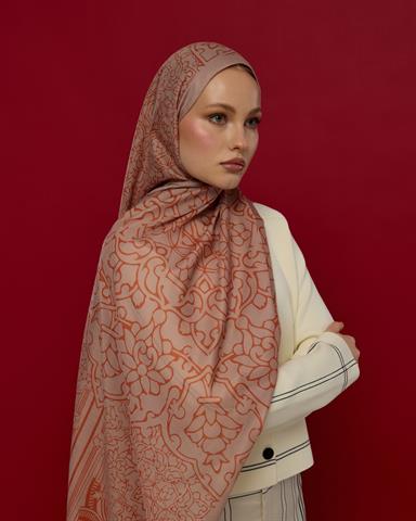 S-HAREM-30 Krem Gölgesi & Kiremit Harem Rüyası Desen Şal