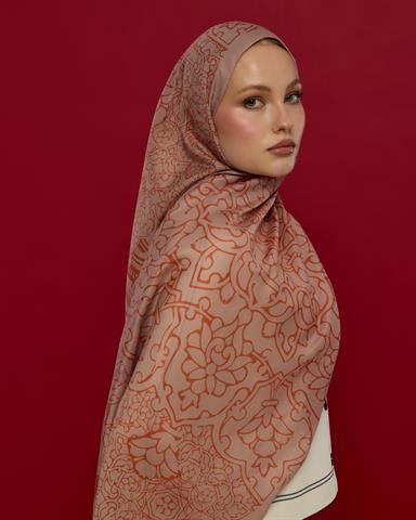 S-HAREM-30 Krem Gölgesi & Kiremit Harem Rüyası Desen Şal