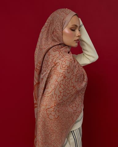 S-HAREM-30 Krem Gölgesi & Kiremit Harem Rüyası Desen Şal