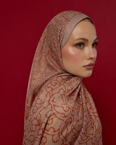 S-HAREM-30 Krem Gölgesi & Kiremit Harem Rüyası Desen Şal