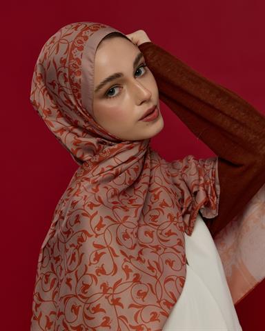 S-LALE-30 Krem Gölgesi & Kiremit Lale Bahçesi Desen Şal