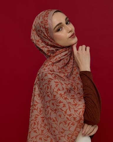 S-LALE-30 Krem Gölgesi & Kiremit Lale Bahçesi Desen Şal