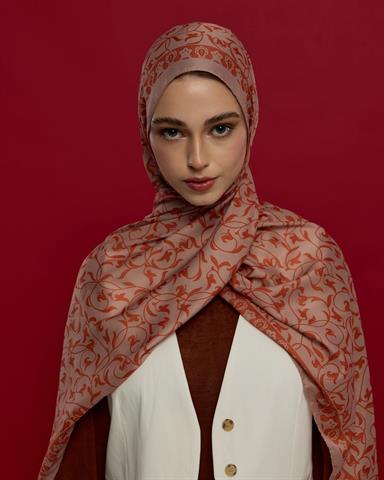 S-LALE-30 Krem Gölgesi & Kiremit Lale Bahçesi Desen Şal