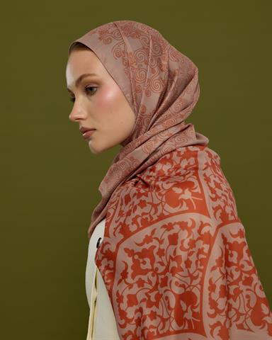 S-SARAYLI-30 Krem Gölgesi & Kiremit Saraylı Desen Şal