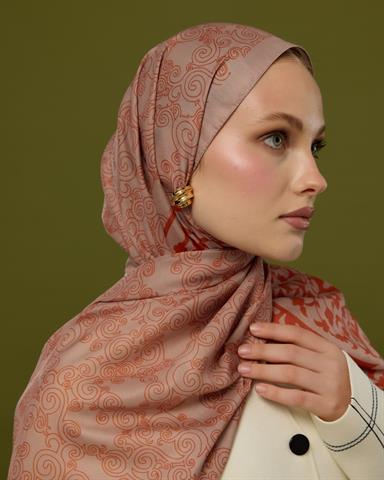 S-SARAYLI-30 Krem Gölgesi & Kiremit Saraylı Desen Şal