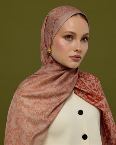 S-SARAYLI-30 Krem Gölgesi & Kiremit Saraylı Desen Şal