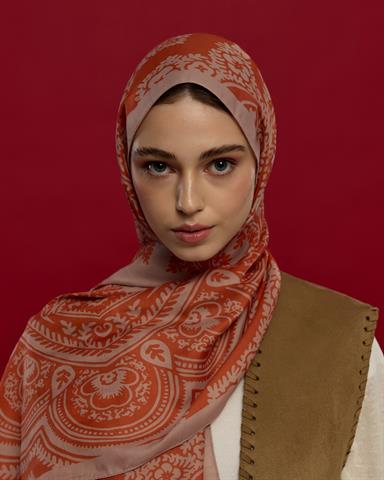 S-SULTANİ-30 Krem Gölgesi & Kiremit Sultani Desen Şal