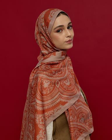 S-SULTANİ-30 Krem Gölgesi & Kiremit Sultani Desen Şal