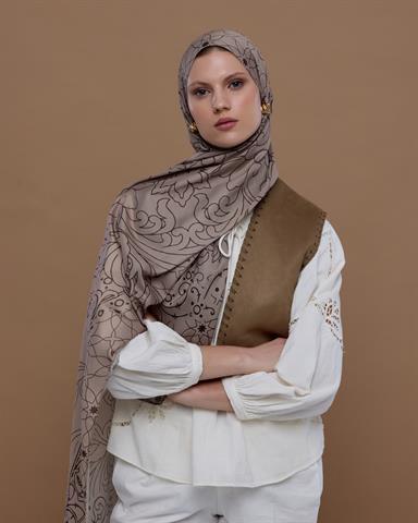 S-EFSUNLU-36 Krem Tarçını & Kakao Efsunlu Desen Şal