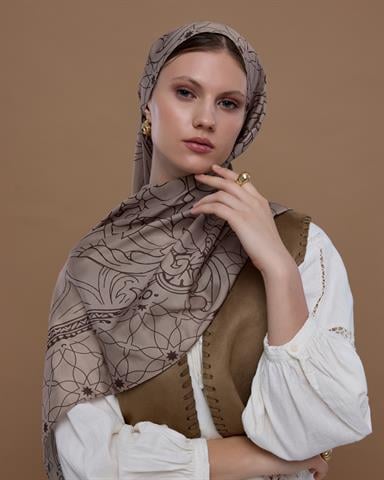 S-EFSUNLU-36 Krem Tarçını & Kakao Efsunlu Desen Şal