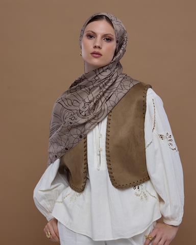 S-EFSUNLU-36 Krem Tarçını & Kakao Efsunlu Desen Şal