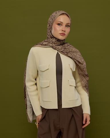 S-HAREM-36 Krem Tarçını & Kakao Harem Rüyası Desen Şal