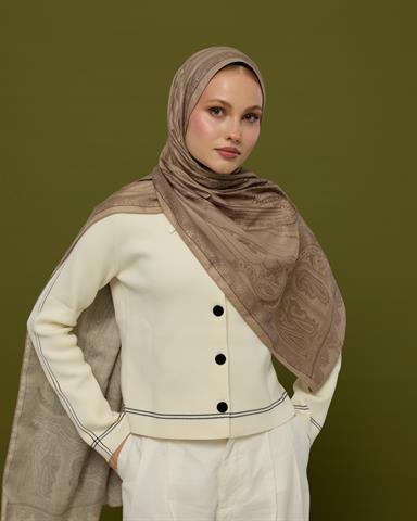SV-HURREM-36 Krem Tarçını & Kakao Hürrem Desen  Şal