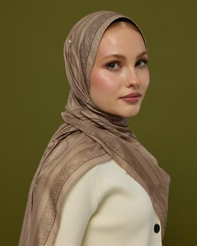 SV-HURREM-36 Krem Tarçını & Kakao Hürrem Desen  Şal