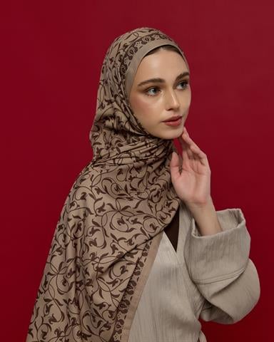 S-LALE-36 Krem Tarçını & Kakao Lale Bahçesi Desen Şal