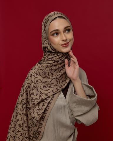 S-LALE-36 Krem Tarçını & Kakao Lale Bahçesi Desen Şal