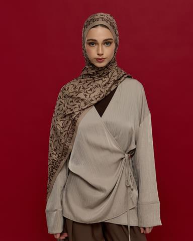 S-LALE-36 Krem Tarçını & Kakao Lale Bahçesi Desen Şal