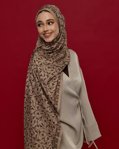 S-LALE-36 Krem Tarçını & Kakao Lale Bahçesi Desen Şal