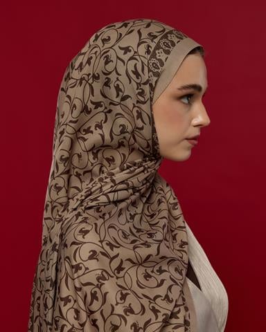S-LALE-36 Krem Tarçını & Kakao Lale Bahçesi Desen Şal