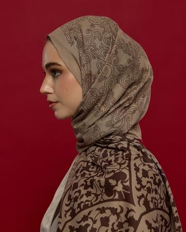 S-SARAYLI-36 Krem Tarçını & Kakao Saraylı Desen Şal