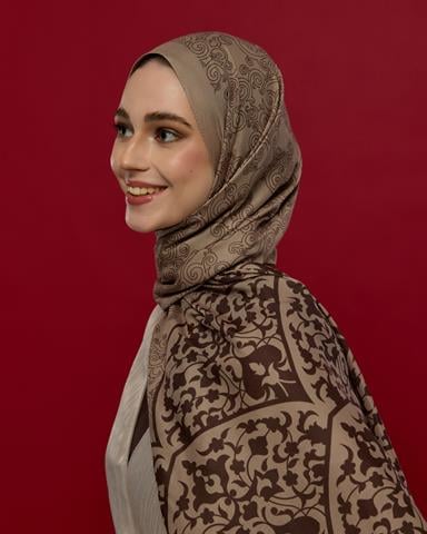 S-SARAYLI-36 Krem Tarçını & Kakao Saraylı Desen Şal