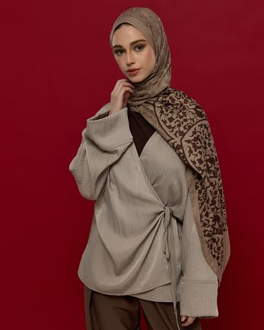 S-SARAYLI-36 Krem Tarçını & Kakao Saraylı Desen Şal