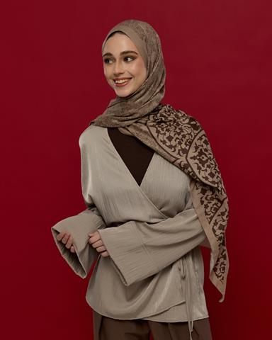 S-SARAYLI-36 Krem Tarçını & Kakao Saraylı Desen Şal