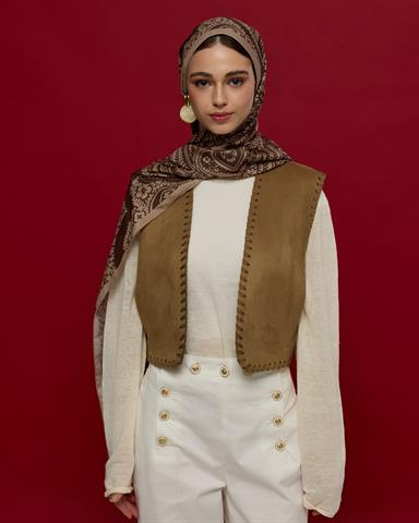 S-SULTANİ-36 Krem Tarçını & Kakao Sultani Desen Şal