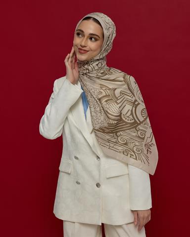 S-HAREM-16 Krem & Toprak Harem Rüyası Desen Şal