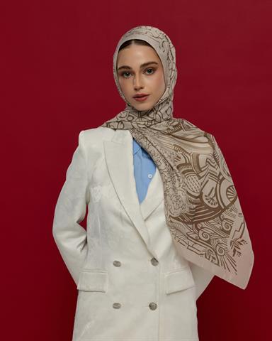 S-HAREM-16 Krem & Toprak Harem Rüyası Desen Şal