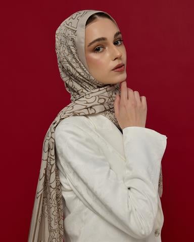 S-HAREM-16 Krem & Toprak Harem Rüyası Desen Şal