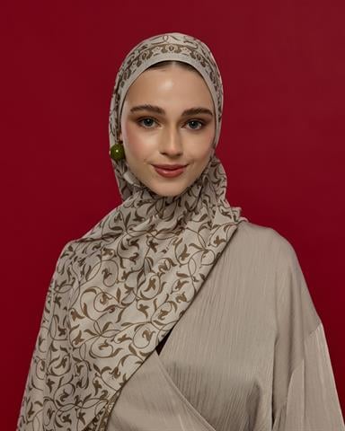 S-LALE-16 Krem & Toprak Lale Bahçesi Desen Şal