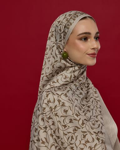 S-LALE-16 Krem & Toprak Lale Bahçesi Desen Şal