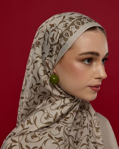 S-LALE-16 Krem & Toprak Lale Bahçesi Desen Şal