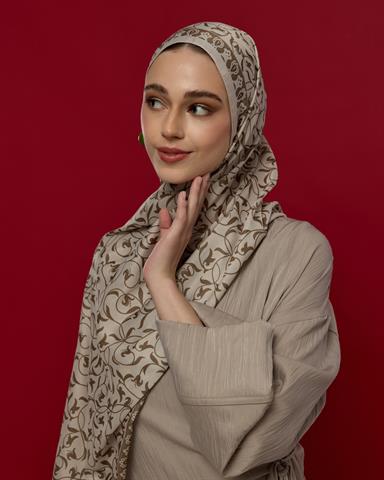 S-LALE-16 Krem & Toprak Lale Bahçesi Desen Şal