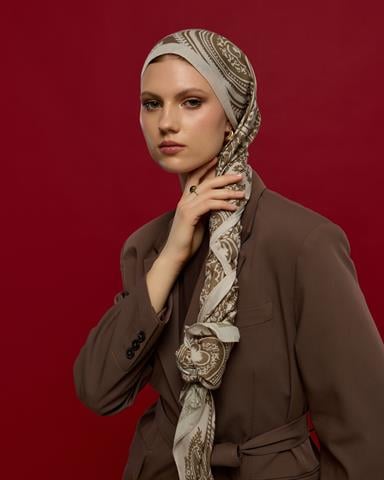 S-SULTANİ-16 Krem & Toprak Sultani Desen Şal