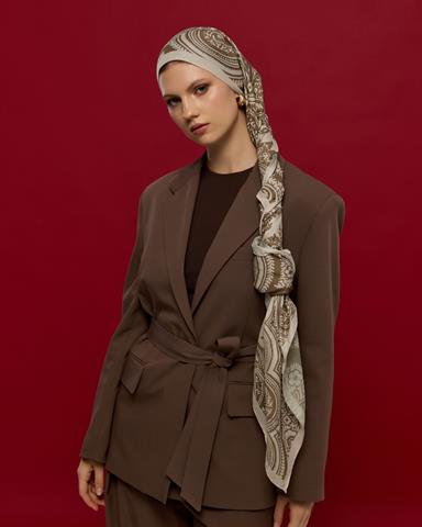 S-SULTANİ-16 Krem & Toprak Sultani Desen Şal
