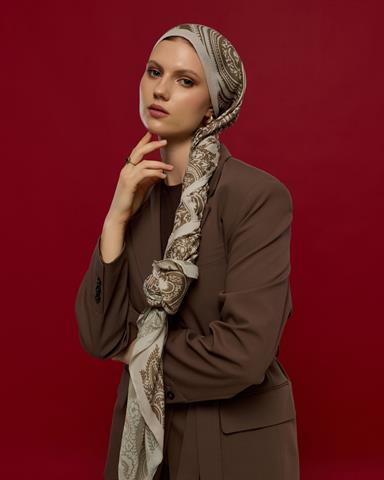 S-SULTANİ-16 Krem & Toprak Sultani Desen Şal