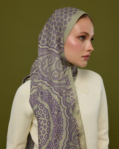 SV-BAL-04 Krem Zencefil & Menekşe Bala Hatun Desen  Şal