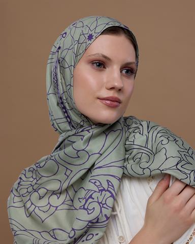 S-EFSUNLU-04 Krem Zencefil & Menekşe Efsunlu Desen Şal