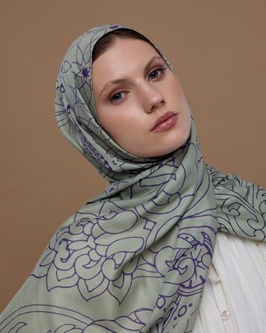 S-EFSUNLU-04 Krem Zencefil & Menekşe Efsunlu Desen Şal