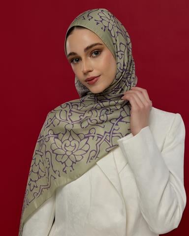 S-HAREM-04 Krem Zencefil & Menekşe Harem Rüyası Desen Şal