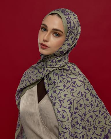 S-LALE-04 Krem Zencefil & Menekşe Lale Bahçesi Desen Şal