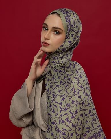 S-LALE-04 Krem Zencefil & Menekşe Lale Bahçesi Desen Şal