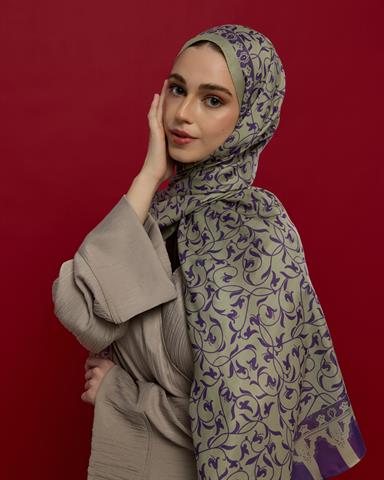 S-LALE-04 Krem Zencefil & Menekşe Lale Bahçesi Desen Şal